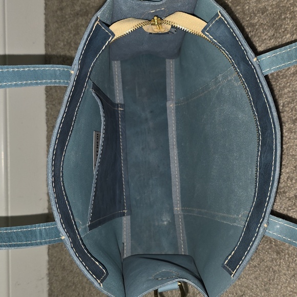 Portland Leather Goods PLG Zip E / W East West Lola Aqua Blue Brushed Leather - Picture 13 of 15